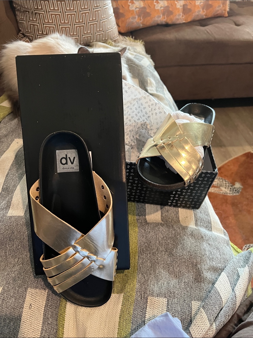 Vans Metallic Gold Crisscross Slide Sandals
